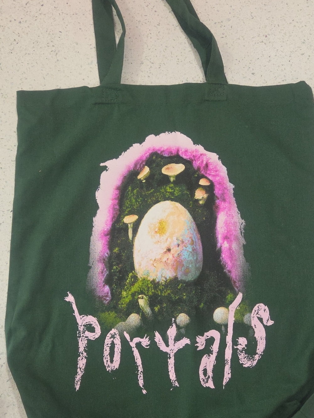Forest Green Graphic Tote Bag with Pink Accents